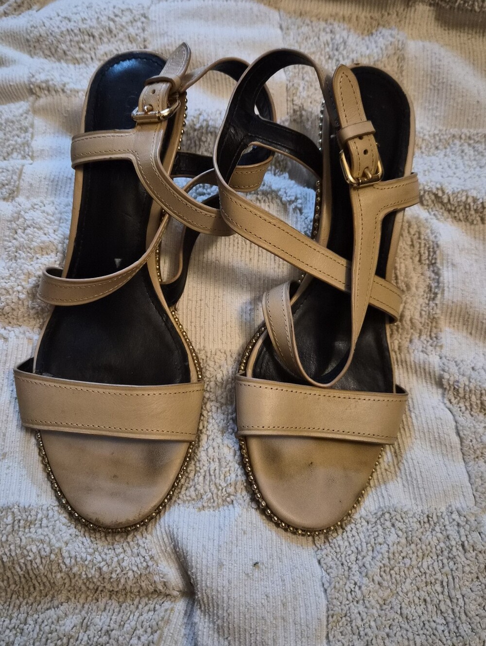 Coach Beige Strappy Sandals with Gold Accent